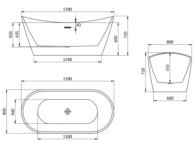 Freistehende Badewanne ROSSA 170x80 +...