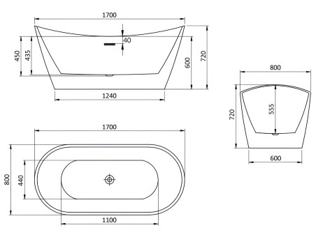 Freistehende Badewanne ROSSA 170x80 + Wannenkissen + Bambus Ablage | Ablauf Klick-Klack im SET!