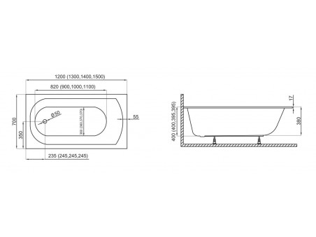 Badewanne Rechteck Classic Slim 140x70 Rand 17mm | Ablauf Viega & Füße GRATIS !