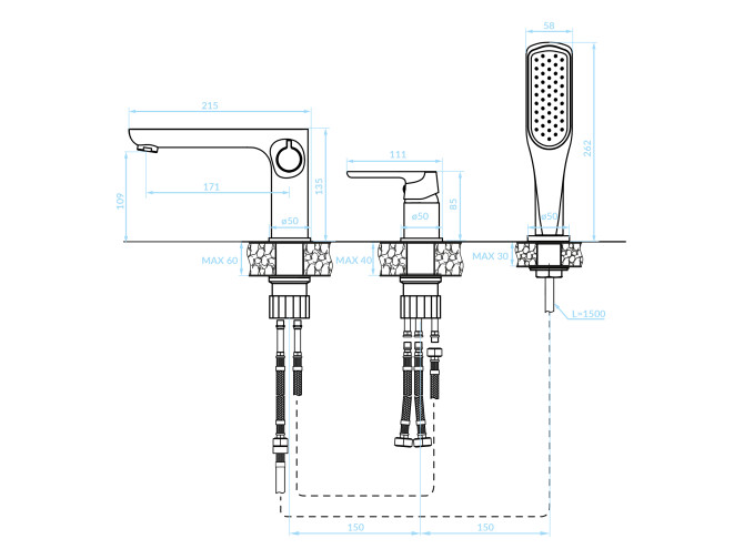 Badewannenarmatur in Schwarz 3-Loch... Badewannenarmatur in Schwarz 3-Loch...