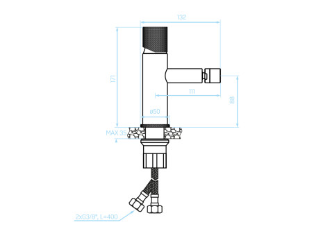 Bidetarmatur in Chrom-Schwarz PEROS Badarmatur Bidet-Mischbatterie + Click-Clack