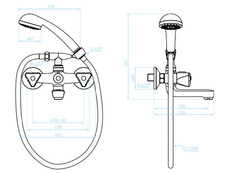 Badewannenarmatur in Chrom NORM Badarmatur Wannenbatterie Komplette Set