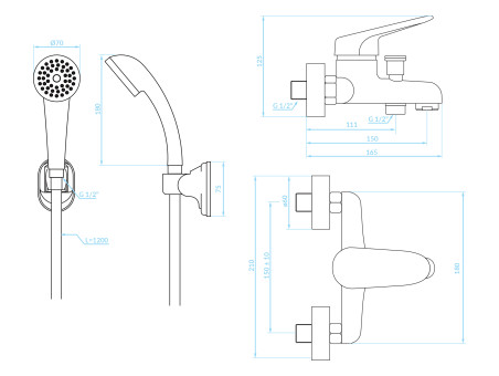 Badewannenarmatur in Chrom ORIS Badarmatur Wannenbatterie Komplette Set