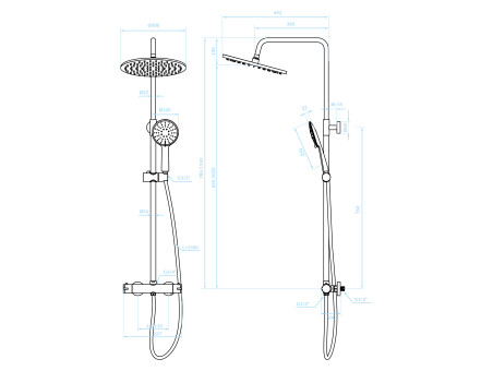 Dusch-Set in Schwarz Thermostatisch BORO Duschsäule