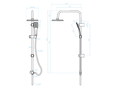 Regendusche in Chrom HIROSS Handbrause, Duschsystem
