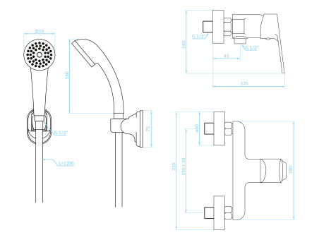 Brausearmatur in Chrom ORIS Badarmatur Duschbatterie Komplette Set