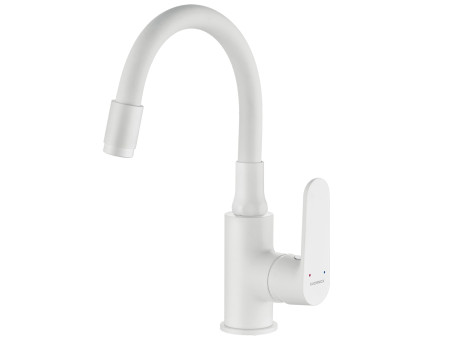 Waschtischarmatur in Weiß DIMA Hoch Wasserhahn Mischbatterie mit flexiblen Auslauf