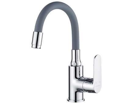 Waschtischarmatur in Chrom-Grau DIMA Hoch Wasserhahn Mischbatterie mit flexiblen Auslauf