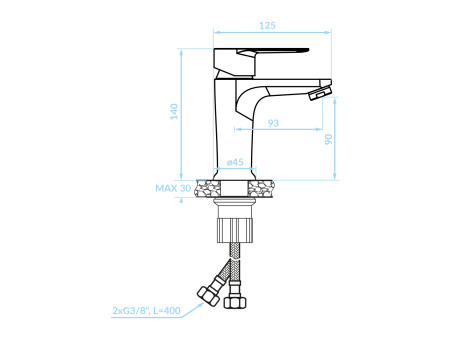 Waschtischarmatur in Chrom FRESNO Kleine Wasserhahn Mischbatterie + Click-Clack