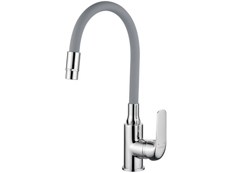 Küchenarmatur in Chrom-Grau ELZA Wasserhahn Küchenmischer mit flexiblen 2-Funktionen Auslauf