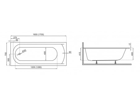 Badewanne Rechteck Classic Slim 170x70 Rand 17mm | Ablauf Viega & Füße GRATIS !