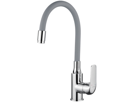 Küchenarmatur in Chrom-Grau ELZA Wasserhahn Küchenmischer mit flexiblen Auslauf