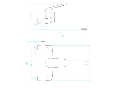 Küchenarmatur in Chrom ORIS Wandmontage Wasserhahn Küchenmischer