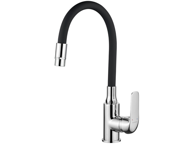 Küchenarmatur in Chrom-Schwarz ELZA Wasserhahn Küchenmischer mit flexiblen 2-Funktionen Auslauf