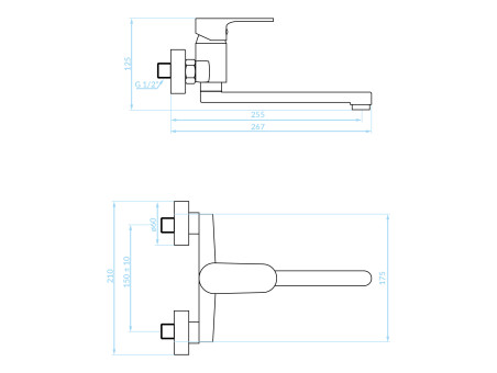 Küchenarmatur in Chrom PANAZ Wandmontage Wasserhahn Küchenmischer