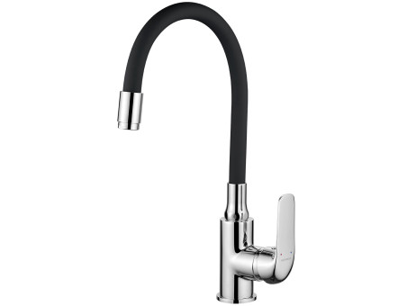 Küchenarmatur in Chrom-Schwarz ELZA Wasserhahn Küchenmischer mit flexiblen Auslauf