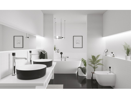 Waschtischarmatur in Chrom-Schwarz PEROS Hoch Wasserhahn Mischbatterie + Click-Clack