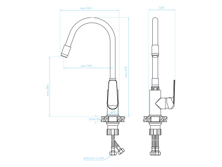 Küchenarmatur in Chrom-Schwarz ELZA Wasserhahn Küchenmischer mit flexiblen Auslauf