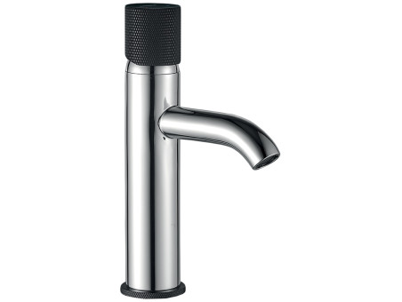 Waschtischarmatur in Chrom-Schwarz PEROS Kleine Wasserhahn Mischbatterie + Click-Clack