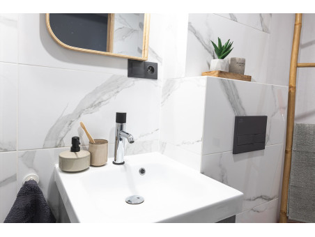 Waschtischarmatur in Chrom-Schwarz PEROS Kleine Wasserhahn Mischbatterie + Click-Clack