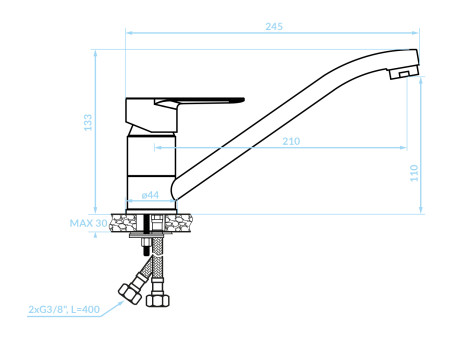 Küchenarmatur in Chrom FRESNO  Wasserhahn Küchenmischer