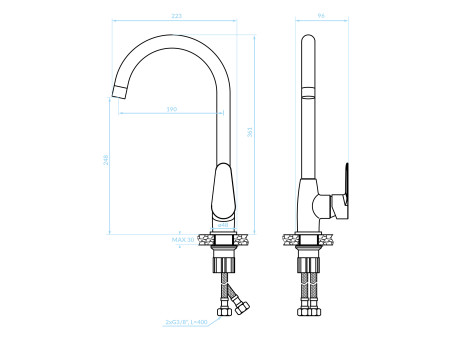 Küchenarmatur in Chrom FRESNO  Wasserhahn Küchenmischer