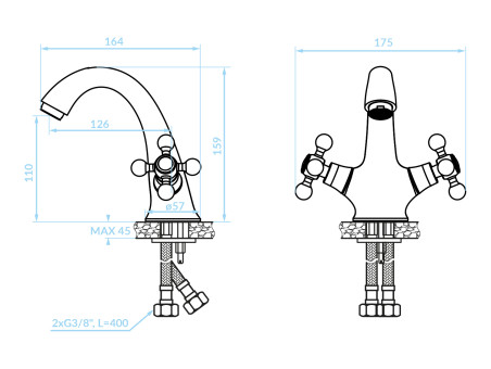 Waschtischarmatur in Antik Messing STILO Kleine Wasserhahn Mischbatterie + Click-Clack