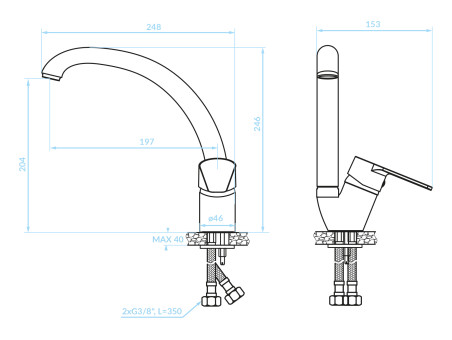 Küchenarmatur in Chrom LUGA  Wasserhahn Küchenmischer