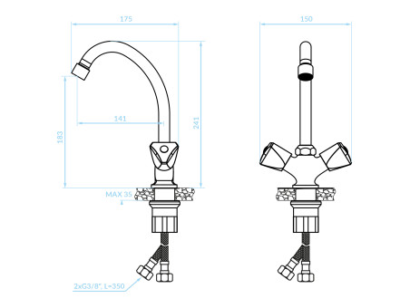 Küchenarmatur in Chrom NORM  Wasserhahn Küchenmischer