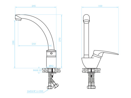 Küchenarmatur in Chrom ORIS  Wasserhahn Küchenmischer