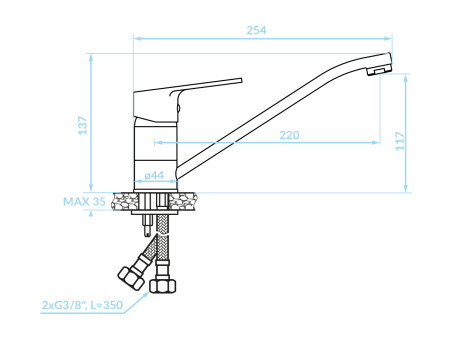 Küchenarmatur in Chrom BORGO  Wasserhahn Küchenmischer