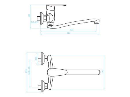 Küchenarmatur in Chrom CENTO Wandmontage Wasserhahn Küchenmischer