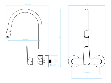 Küchenarmatur in Schwarz ELZA Wandmontage Wasserhahn Küchenmischer mit flexiblen Auslauf