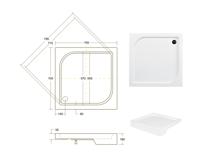 Duschwanne Viereck Oskcar 70x70 |...