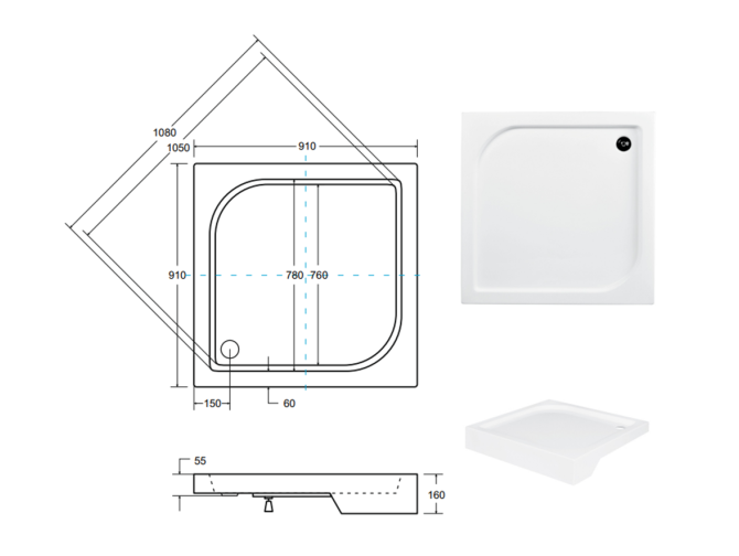 Duschwanne Viereck Oskcar 90x90 |...