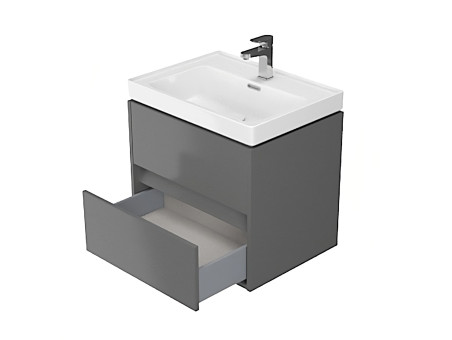 Badmöbel Set CREA 60 Waschbecken-Unterschrank mit Hochschrank 140x40x25, 2-Türen, Grau Matt