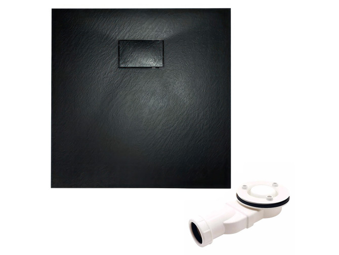 Duschwanne Viereck Vidar 80x80 Schwarz, Steinoptik | Ablaufgarnitur im SET !