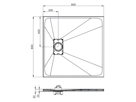 Duschwanne Viereck Vidar 80x80 Schwarz, Steinoptik | Ablaufgarnitur im SET !