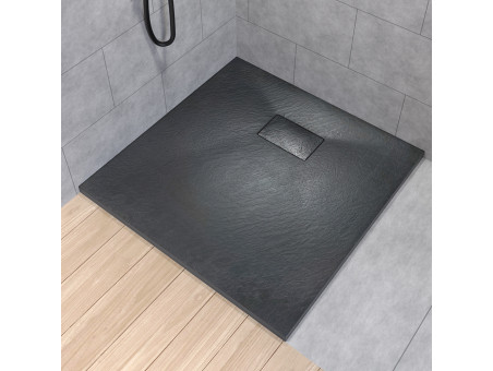 Duschwanne Viereck Vidar 90x90 Schwarz, Steinoptik | Ablaufgarnitur im SET !