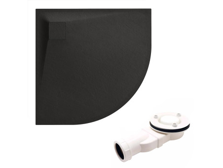 Brodzik Półokrągły VIDAR 80x80x3,2 Kompozytowy, Czarny, efekt kamienia | Syfon w Zestawie !