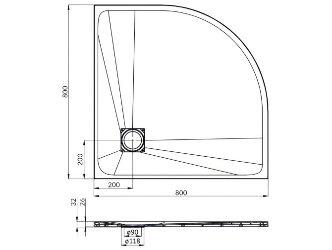 Brodzik Półokrągły VIDAR 80x80x3,2...