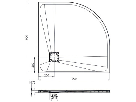 Brodzik Półokrągły VIDAR 90x90x3,2 Kompozytowy, efekt kamienia | Syfon w Zestawie !