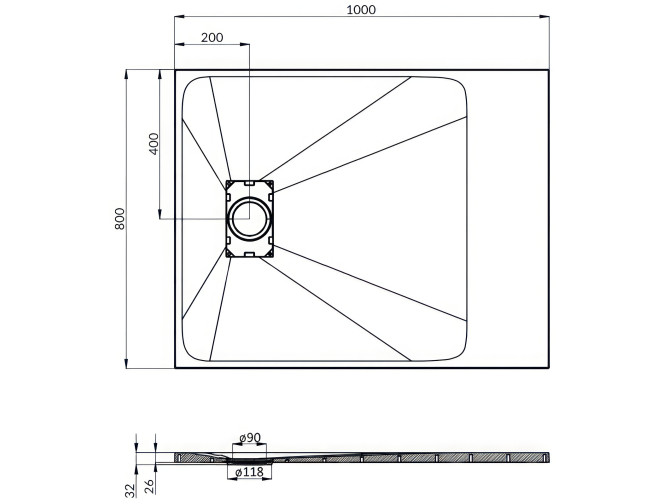 Duschwanne Rechteck Vidar 100x80...
