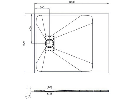 Duschwanne Rechteck Vidar 100x80 Schwarz, Steinoptik | Ablaufgarnitur im SET !
