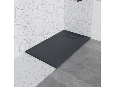 Duschwanne Rechteck Vidar 160x90 Schwarz, Steinoptik | Ablaufgarnitur im SET !