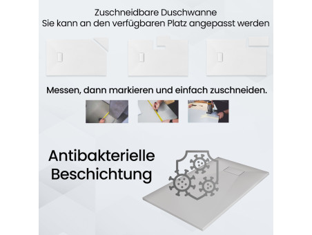 Duschwanne Rechteck Vidar 100x80, Steinoptik | Ablaufgarnitur im SET !