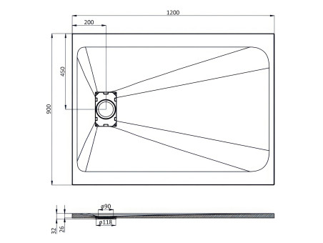 Duschwanne Rechteck Vidar 120x90, Steinoptik | Ablaufgarnitur im SET !