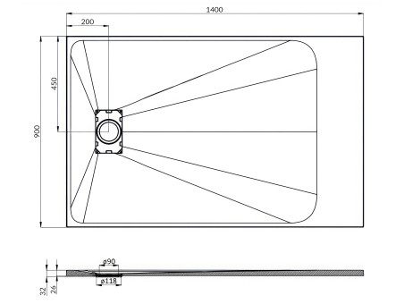 Duschwanne Rechteck Vidar 140x90, Steinoptik | Ablaufgarnitur im SET !