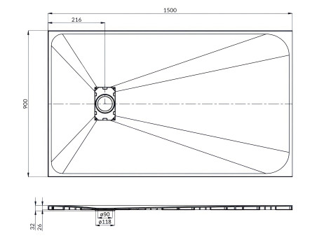 Duschwanne Rechteck Vidar 150x90, Steinoptik | Ablaufgarnitur im SET !