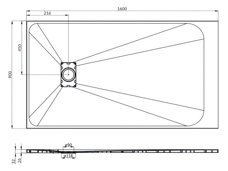 Duschwanne Rechteck Vidar 160x90, Steinoptik | Ablaufgarnitur im SET !